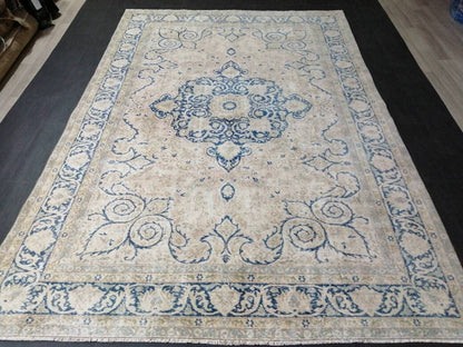 Muted Persian RUG 6.7 x 10 Turkish Oushak Rug Vintage Antique Rug Vintage Blue Light Pink Rug Wool Muted Oriental Rug Hand Made Rug