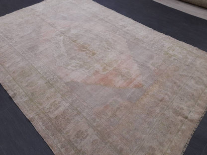 MUTED Handmade Rug 5.2 x 7.8 Vintage Turkish  Rug, Soft wool Rug NATURAL Wool Rug, Living Room Rug, Oushak Rug, Hand Knotted Rug Kitchen Rug