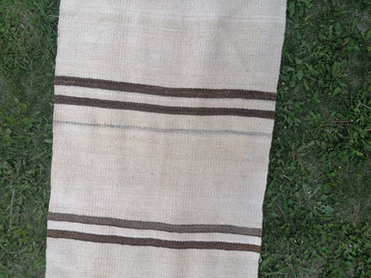 2x15 neutral flatweave runner rug, woven handmade wool runner, long stripe kilim runner rug