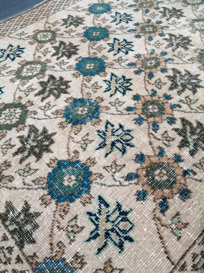 5.9 x 3.3 Floral OUSHAK RUG TURKISH Oushak Rug Vintage Oushak Runner Rug Vintage Runner Rug Wool Oushak Rug Hand Made Rugs Vintage  Rug