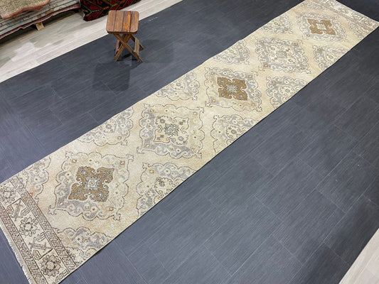 Hand Knotted Runner Rug Turkish Runner 2.7 x 13 Rug Vintage Runner Rug Hallway Runner Rug Kitchen Runner Rug Wool Runner Rug Wool Oushak Rug
