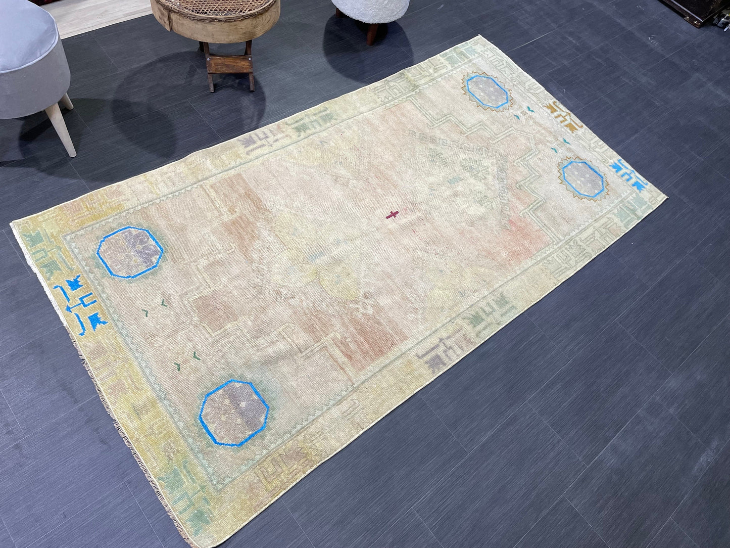 Anatolian Vintage Rug, TURKISH Rug, Vintage 3.10 x 7.3 Wool Rug, Oushak Rug, Hand Knotted Rug, 100% Wool Rug, Handmade Rug