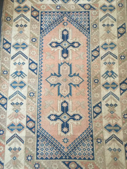 3.7x6.2 ft muted anatolian bedroom rug, vintage kitchen green floor rug, handmade wool blue turkish living room area rug, bathroom wide rug