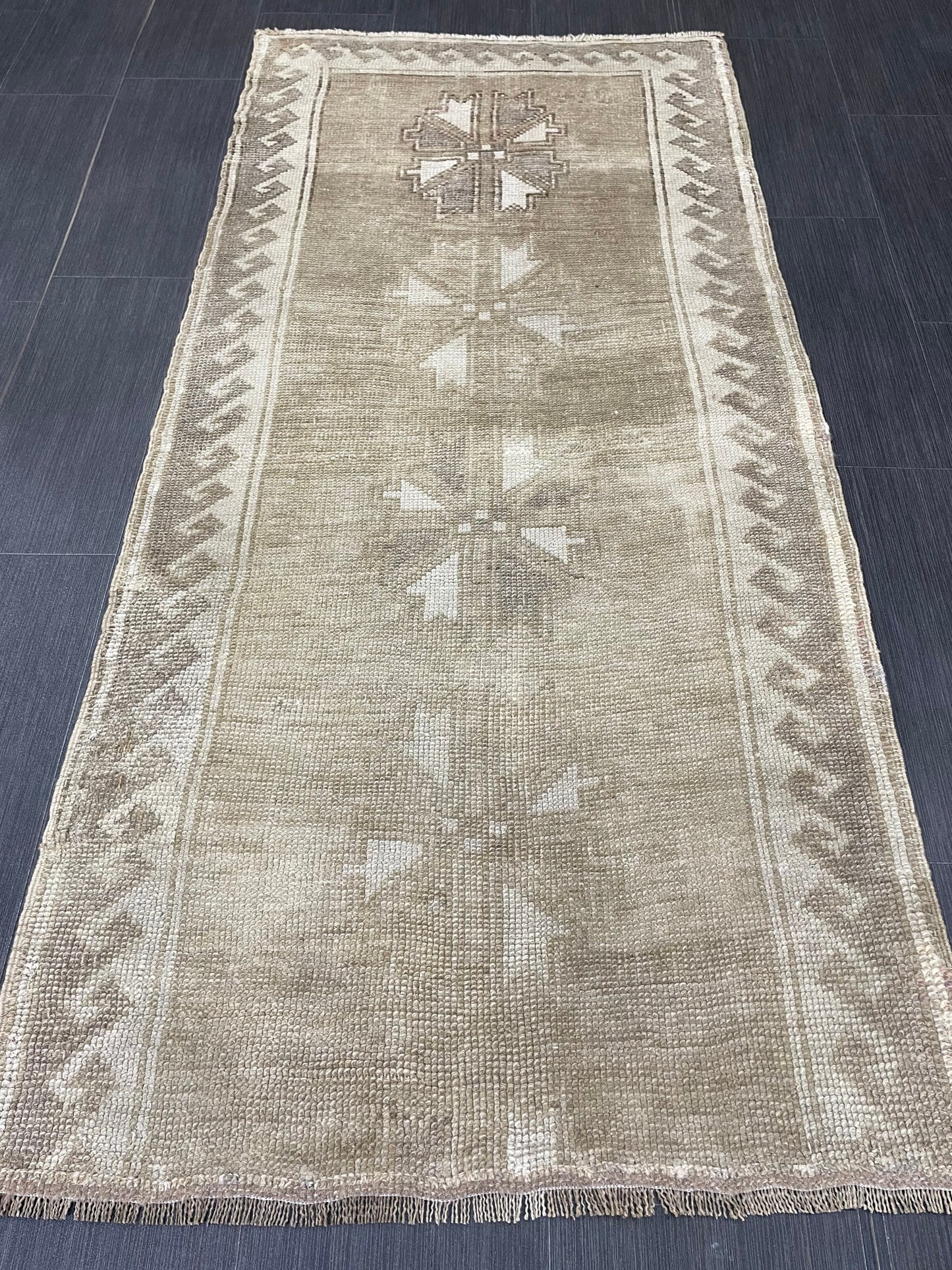 Vintage Runner Rug Muted Turkish Runner Rug 2.7 x 6 Handmade Runner Neutral Hallway Runner Kitchen Runner Rug Wool Antique Runner Rug