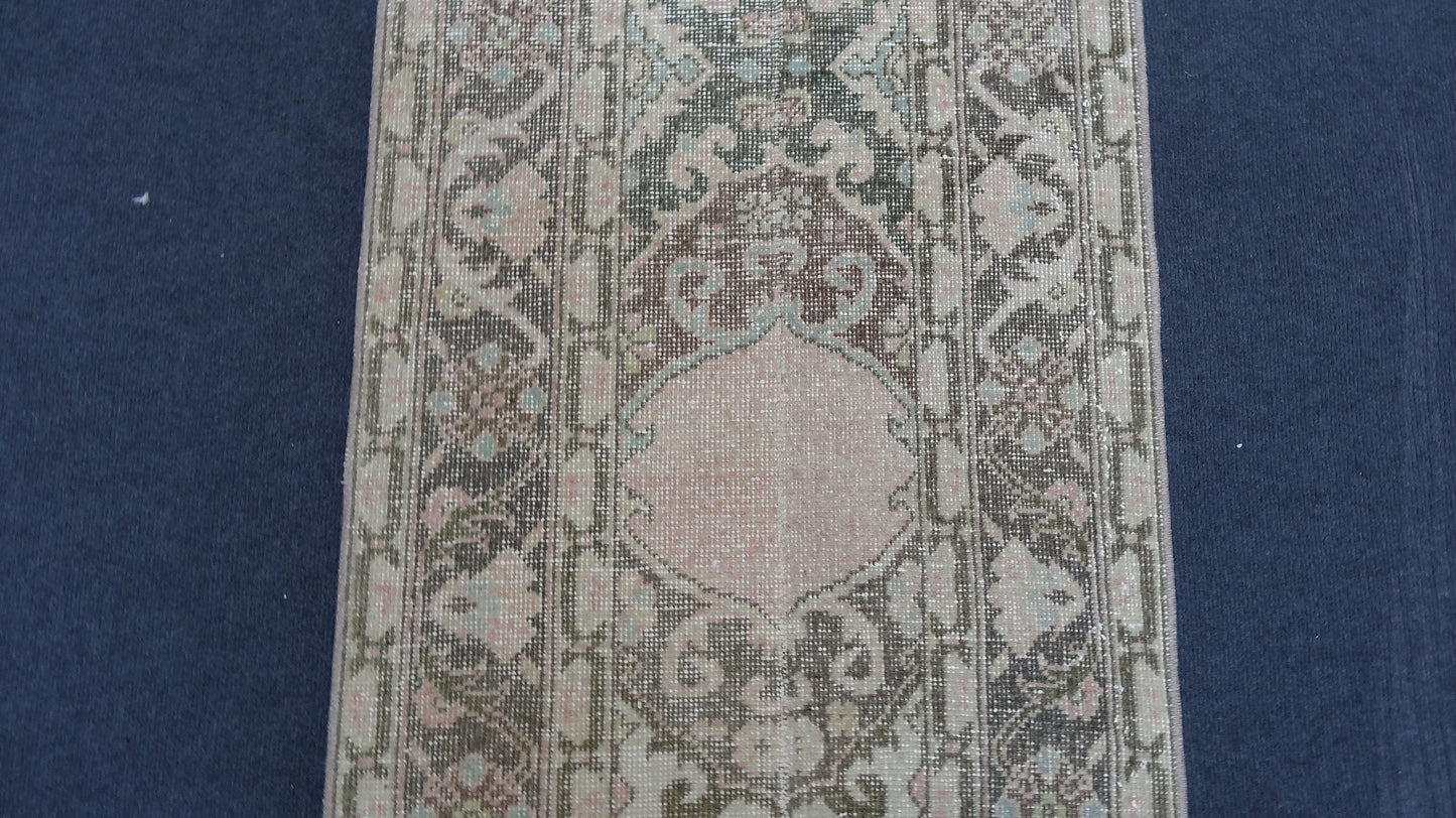 Hallway runner rug,muted vintage rug, turkish runner rug 2'2x13'2 feet