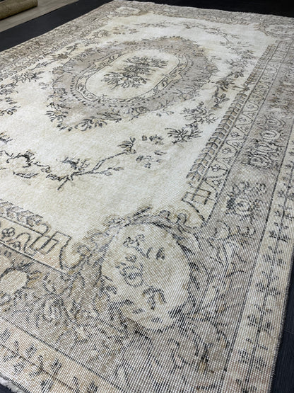 Neutral RUG Vintage Rug 6.7 x 10 ft Vintage Neutral Persian Rug Muted Wool Oriental Rug Blue Handmade Rug Distressed Turkish Antique Rug