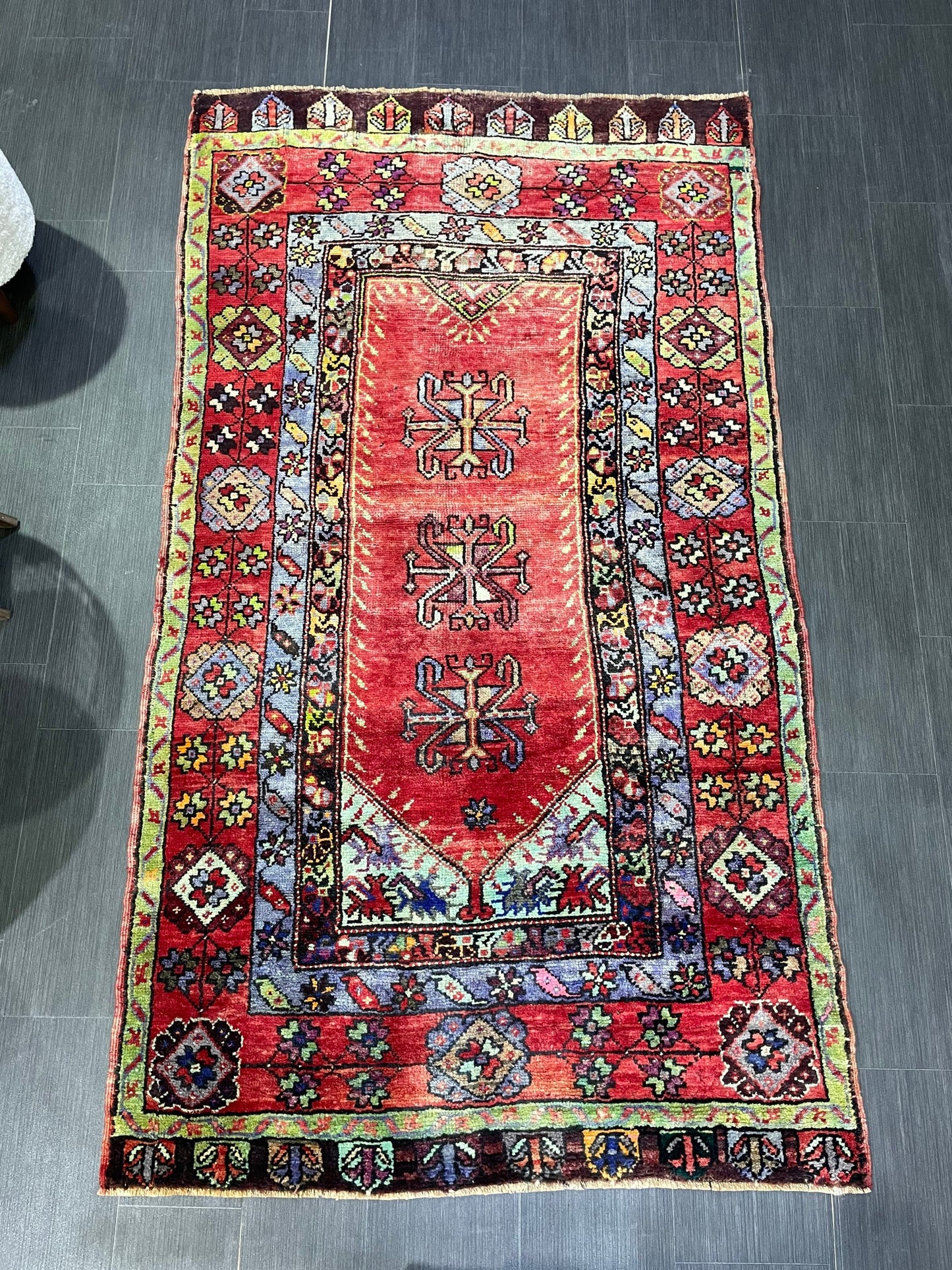 Vintage RUG, TURKISH 4.2 x 7.4 Rug, Wool Hand Knotted Rug, Persian Rug Wool Handmade Rug, Oushak Rugs Muted Hand Knotted rug