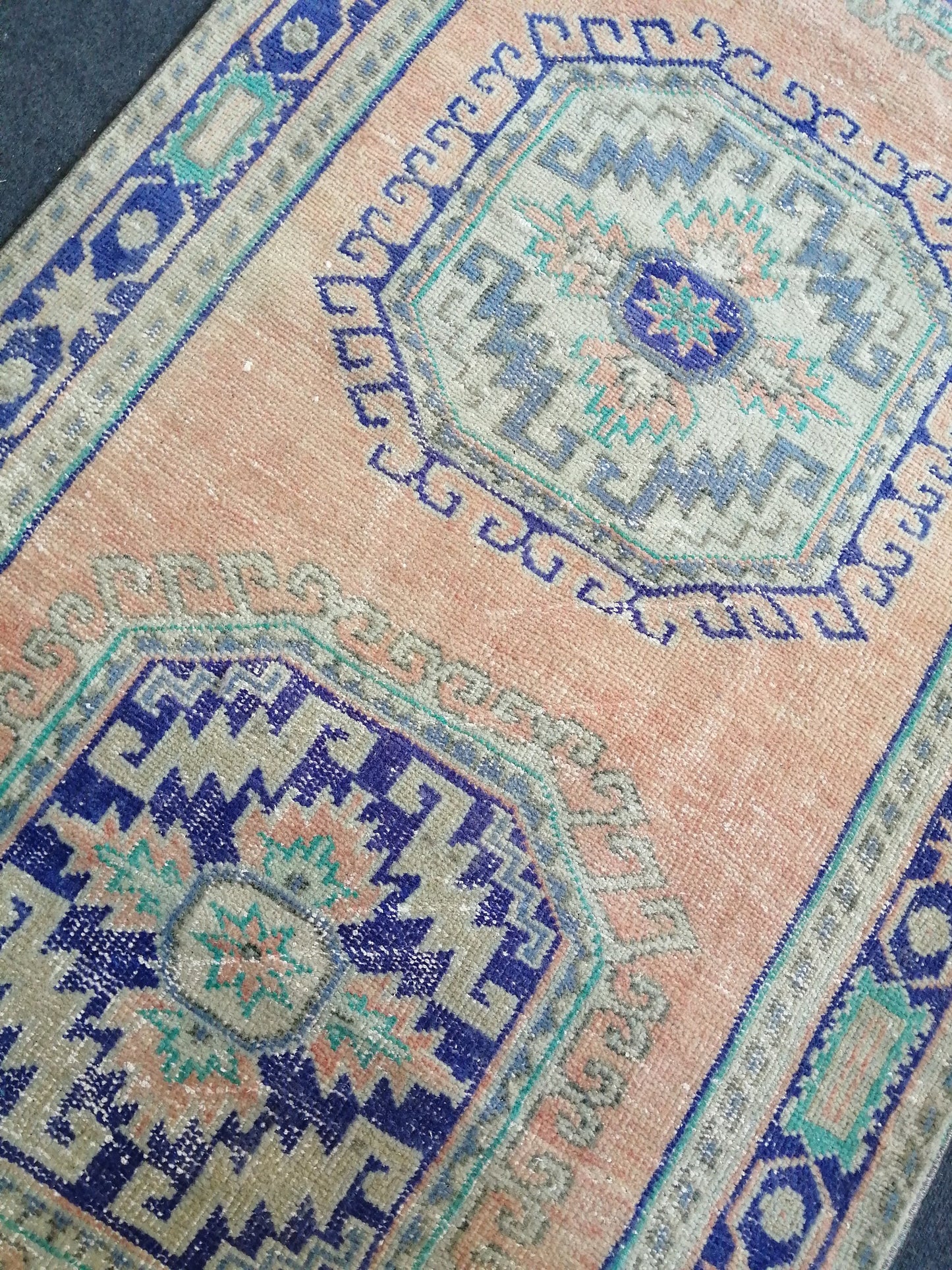 11.8 x 4 Oushak Runner Rug Turkish Runner Rug Blue Vintage Runner Rug Hallway Runner Rug Kitchen Runner Rug Wool Runner Rug Wool Oushak Rug