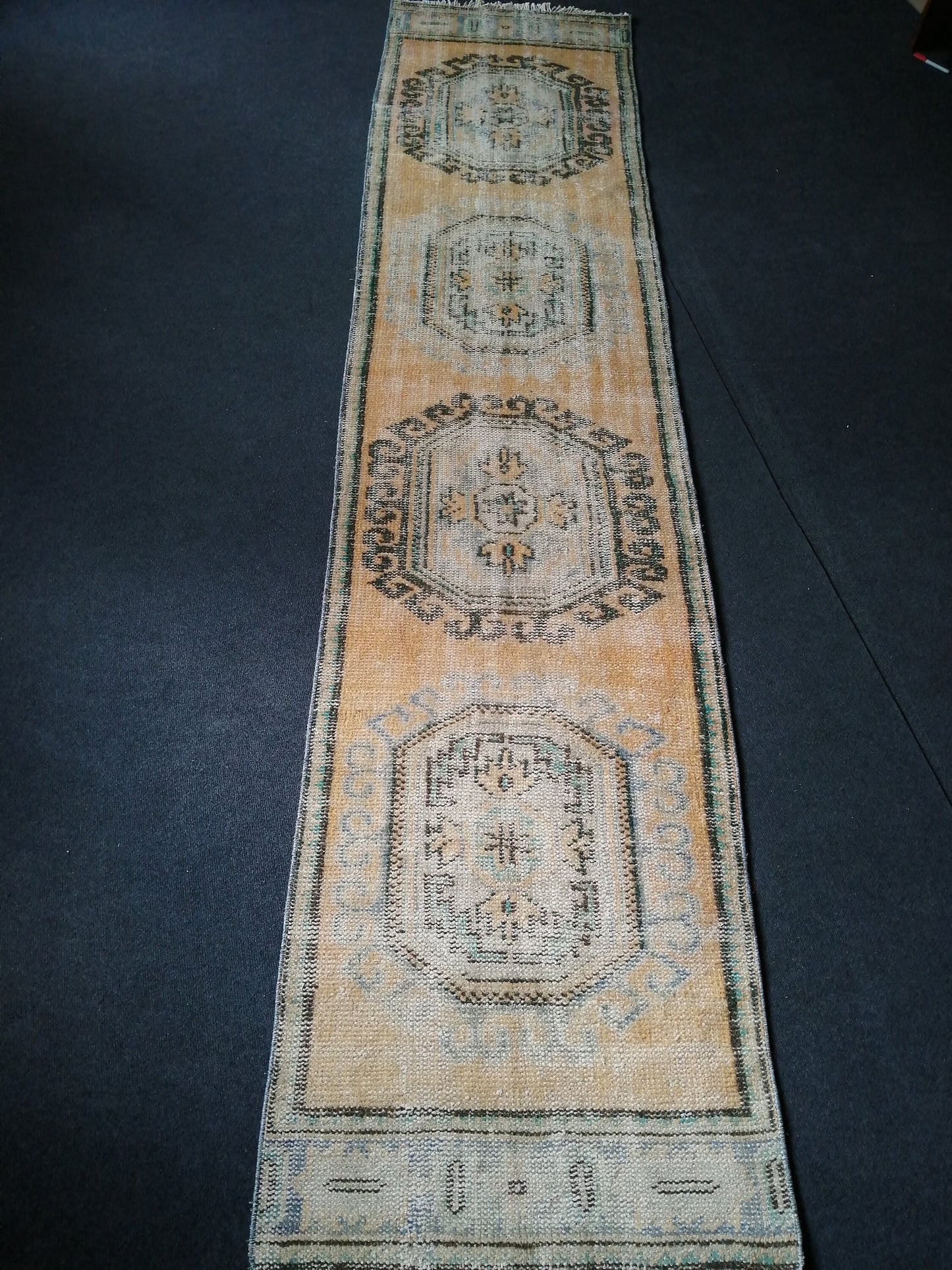 11.8 x 2.7 Muted Oushak Runner Rug Turkish Runner Rug Vintage Runner Rug Hallway Runner Rug Kitchen Runner Rug Wool Runner Rug