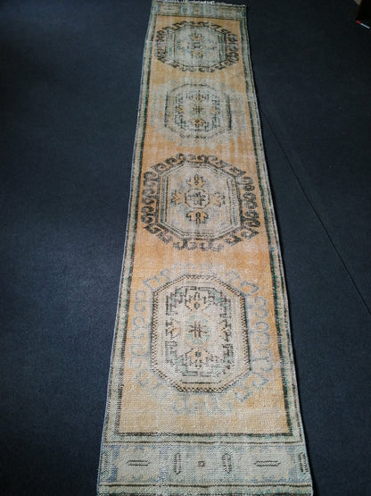 11.8 x 2.7 Muted Oushak Runner Rug Turkish Runner Rug Vintage Runner Rug Hallway Runner Rug Kitchen Runner Rug Wool Runner Rug