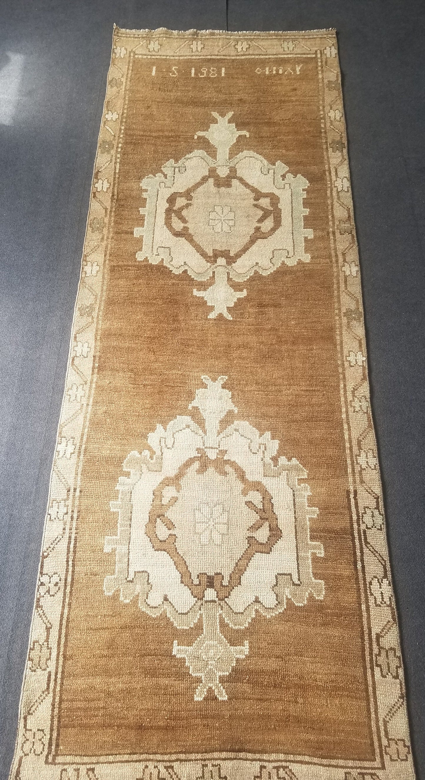 Neutral wool runner rug 3'3x9'5 oushak runner rug unique handmade rug kitchen runner