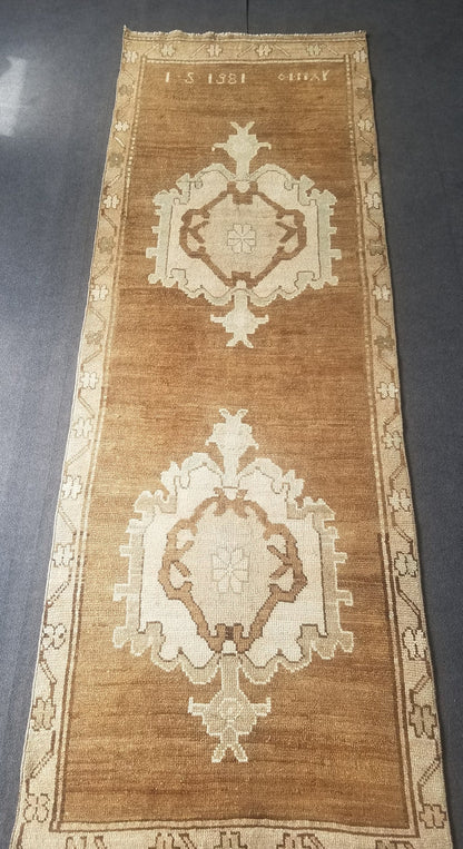 Neutral wool runner rug 3'3x9'5 oushak runner rug unique handmade rug kitchen runner