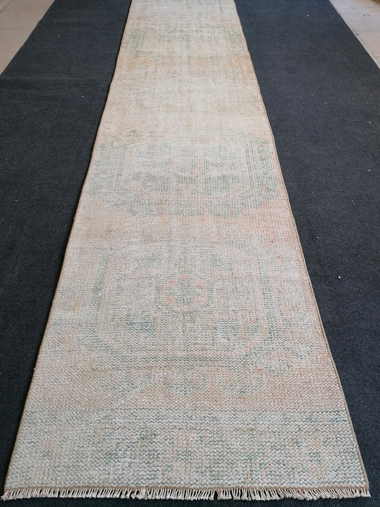 11x2'5  distressed runner rug turkish runner rug muted vintage runner rug faded hallway runner rug kitchen runner rug wool runner rug