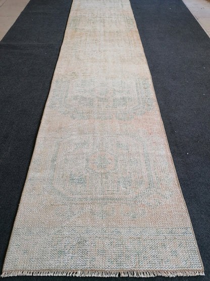 11x2'5  distressed runner rug turkish runner rug muted vintage runner rug faded hallway runner rug kitchen runner rug wool runner rug