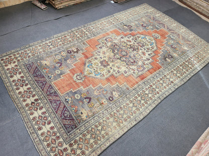 Antique RUG, Oushak 5.7 x 10 Rug, One Of A Kind Rug, Vintage Persian Rug, Blue Vintage Rug, Fine Wool Unique Rug, Rear Turkish Rug,