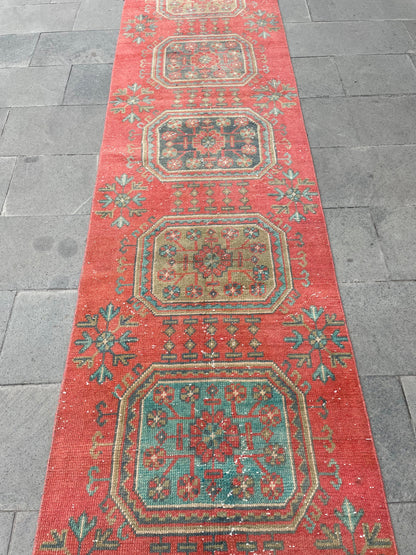 Extra Long Turkish Runner Very Long Oushak Runner Rug 2.6 x 20.5 Vintage Stair Runner Rug XL Oriental Runner Rug Staircase Red Runner
