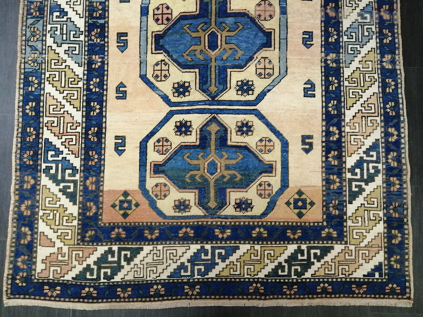 Vintage RUG 8 x 5.2 TURKISH Oushak Rug Blue Vintage Oushak Runner Rug Vintage Runner Rug Wool Oushak Rug Hand Made Rugs Vintage Turkish Rug