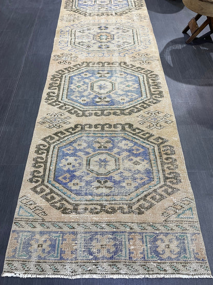 Distressed Antique Runner Rug 2.9 x 11.4 Turkish Runner Rug Vintage Runner Rug Old Hallway Runner Rug Kitchen Runner Rug Wool Runner Rug
