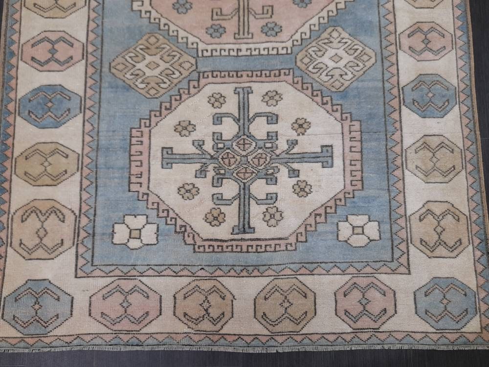 Distressed Wool Hand Made Rug Vintage Oushak Rug Blue 5x8  Oriental Rug, Rug Vintage Turkish Rug, Farmhouse Rug Vintage Rug Living room Rug