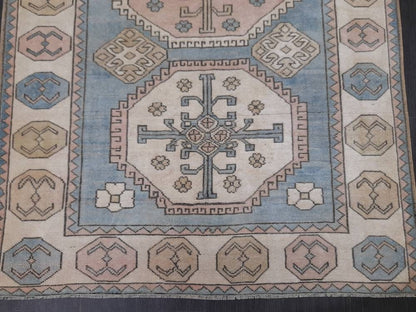 Distressed Wool Hand Made Rug Vintage Oushak Rug Blue 5x8  Oriental Rug, Rug Vintage Turkish Rug, Farmhouse Rug Vintage Rug Living room Rug