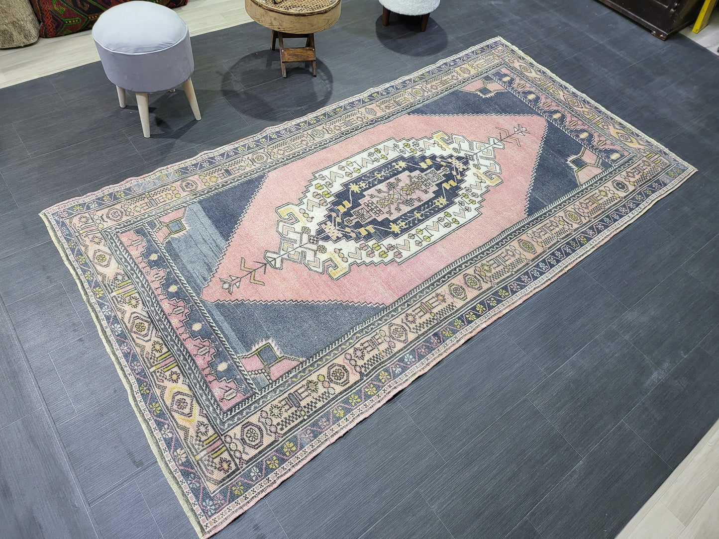 OUSHAK RUG, TURKISH Antique Rug, 4.5 x 8.9 Vintage  Rug, Antique Rug Wool Handknotted Rug,  Hand Made Rugs Vintage Turkish Rug