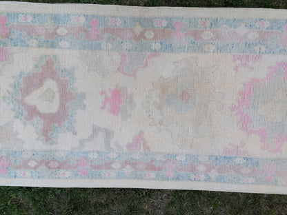 Turkish muted oushak runner rug 3x16'9 new production oushak runner rug, hallway oushak hand made wool rug