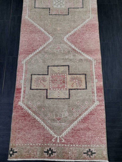 Pink Vintage Runner Rug 2.7 x 13.8 Long Turkish Runner Rug Oushak Runner Oriental Kitche RUNNER Rug Varigated Blush Rug Hallway RUG Runner