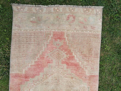 Oushak turkish runner rug, vintage wool runner 2'7x10'4 hallway handmade runner, kitchen runner, bohemian rug