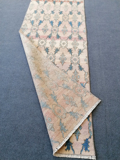 2.3x13.3 feet turkish runner rug, vintage oushak runner rug, kitchen runner rug, hallway runner rug, handmade overlong runner,laundry runner