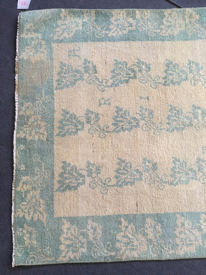 3.5x7 feet handmade wool turkish bedroom area rug, oushak vintage grey kitchen floor rug, large living room area rug, wide bathroom pink rug