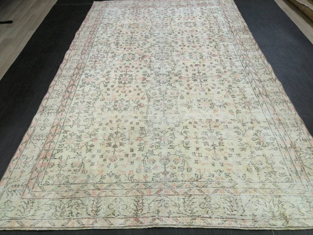 Vintage Turkish Rug 6.2 x 9.7 Muted Vintage Persian Rug Muted Vintage Rug Wool Muted Oushak Rug Hand Made Rugs Vintage Turkish Rug