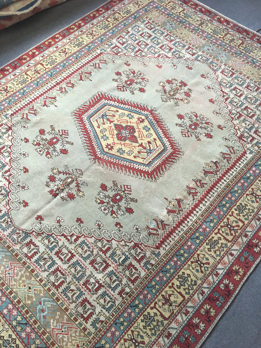 6x8.5 feet handmade oversize area turkish rug, vintage muted oushak living room floor rug, large size lounge wool grey rug,large area carpet