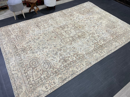 Muted Persian RUG Neutral Vintage 6.4 x 9.7 Rug Large Vintage Rug Wool Oushak Rug Hand Made Rugs Vintage Turkish Rug Neutral Rug