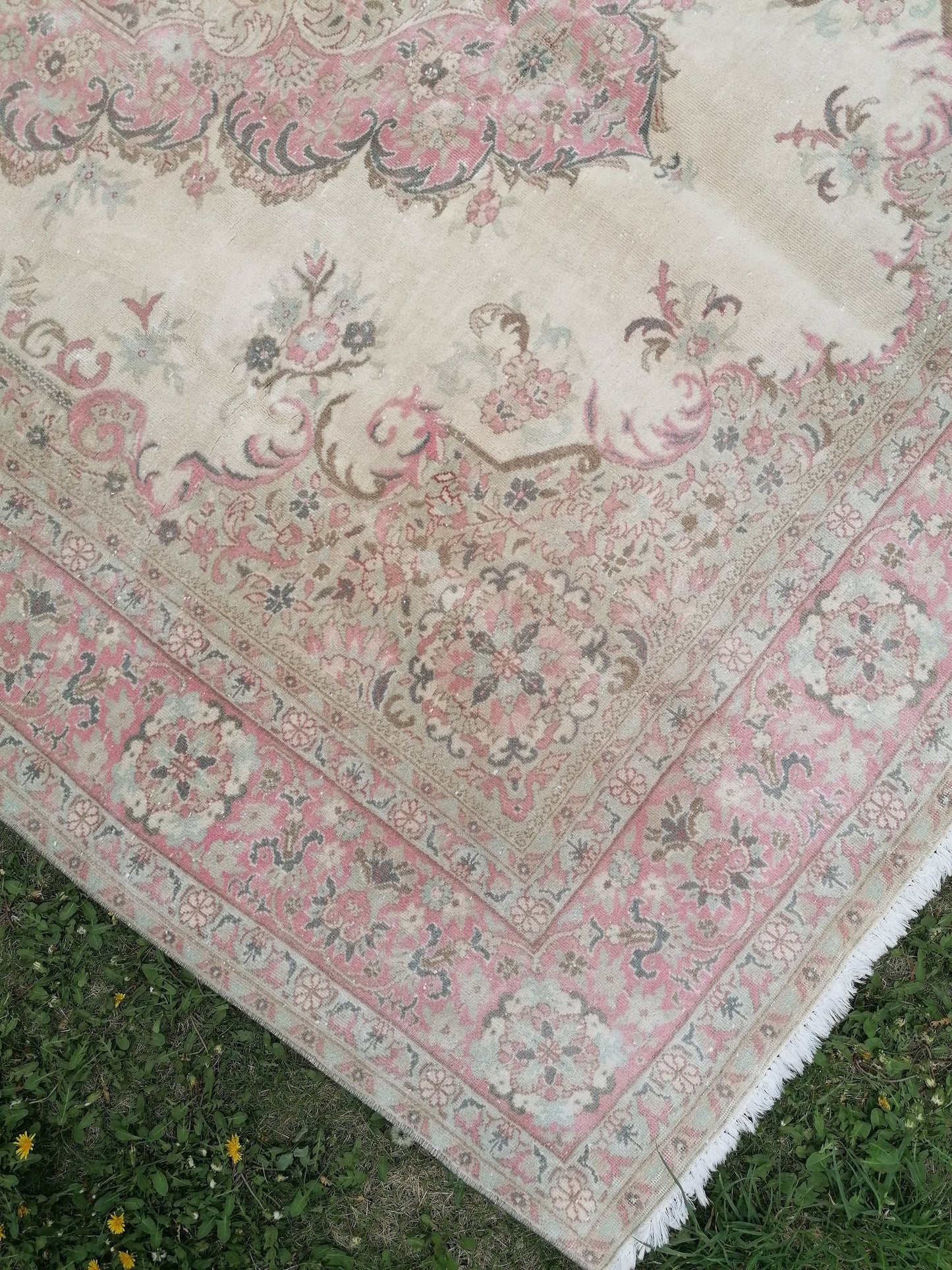 6'7x8'7 Vintage rug, pastel vintage oushak rug faded unique handmade rug, traditional turkish rug