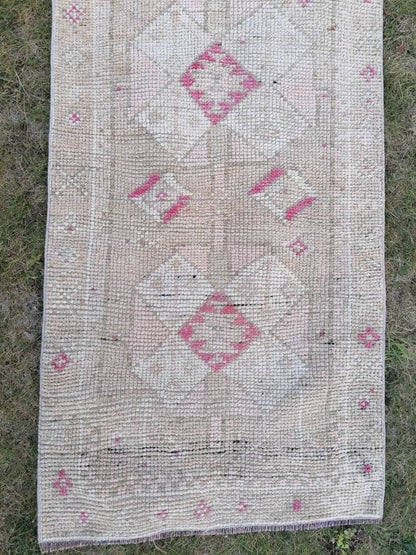 Vintage turkish runner rug 2'7x12'8 hallway runner rug, vintage runner rug turkish hand made wool rug, kitchen rug, hallway runner rug,