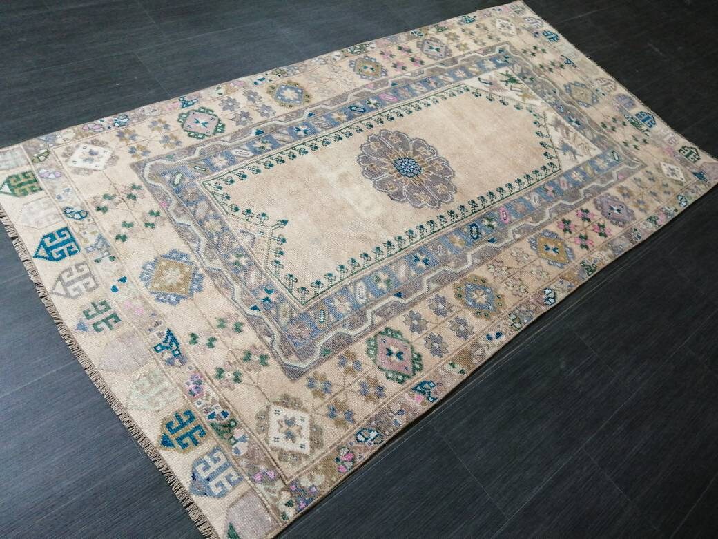 OUSHAK RUG TURKISH Oushak Rug Vintage Rug 3.7 x 7 Vintage Rug Wool Oushak Rug Hand Made Rug 4x7 Oriental Rug Turkish Rug