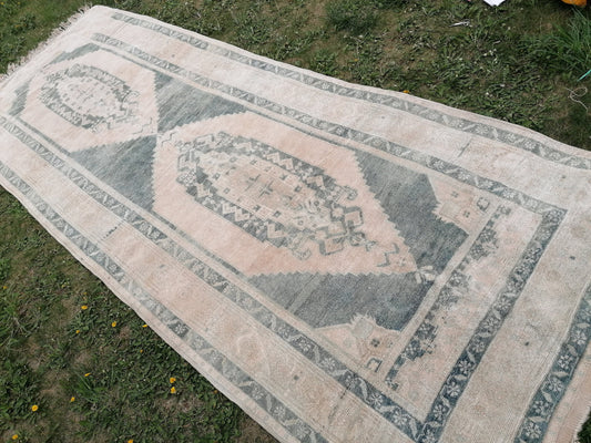 Muted soft colors rug, faded vintage turkish runner rug, oushak vintage rug 5x12'6 kitchen rug,vintage anatolian rug