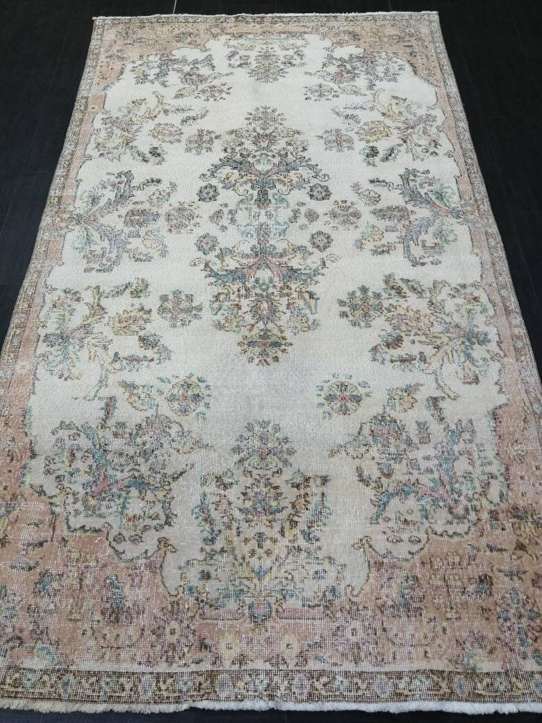 Vintage Rug, Muted 4.8 x 8.5 Rug, Living Room Rug,Oushak Rug,Hand Knotted Rug Cute Rug,Turkish Rug Vintage Fun rug