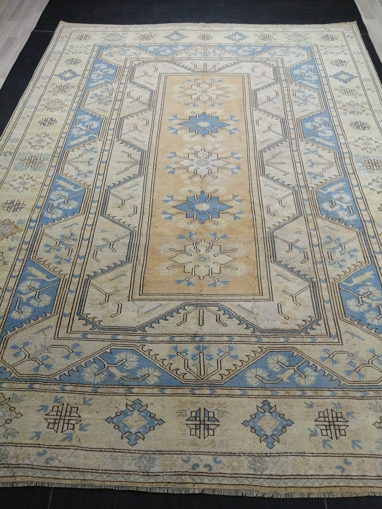 8.7 x 11.8 Muted Wool OUSHAK RUG TURKISH Persian Rug Vintage Oriental Rug Vintage Hand Made Rug Wool Oushak Rug Light Blue Rug 8x12 rug