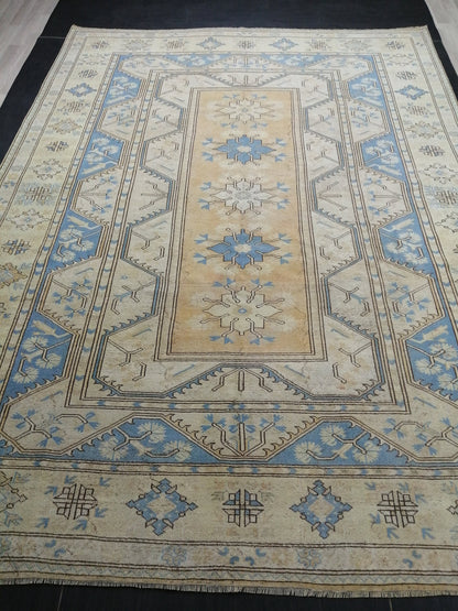 8.7 x 11.8 Muted Wool OUSHAK RUG TURKISH Persian Rug Vintage Oriental Rug Vintage Hand Made Rug Wool Oushak Rug Light Blue Rug 8x12 rug