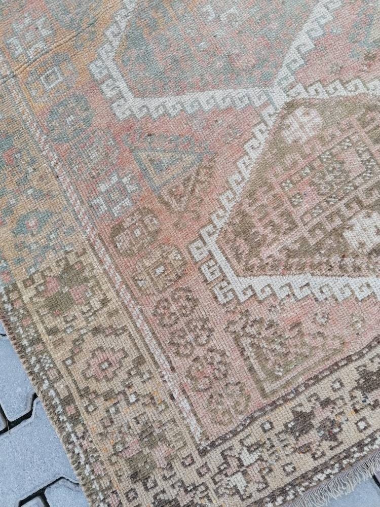 4'2x8'3 oushak wool runner rug, vintage turkish runner, hallway handmade runner, kitchen runner rug