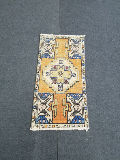35x18 inches turkish small area rug, vintage mini kitchen rug, oushak bath mat rug, handmade bohemian small rug, small laundry rug, mini rug