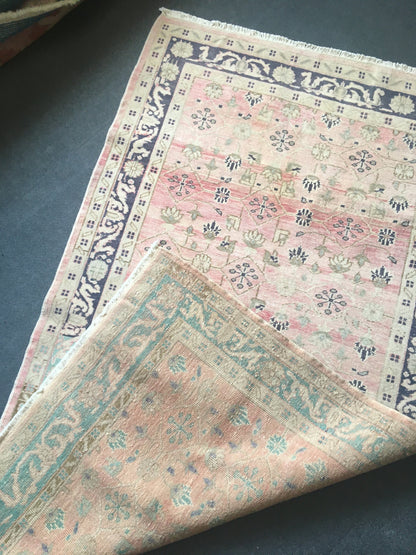 4x7 feet handmade muted large floor carpet, turkish vintage pink wool living room area rug, lounge wide green rug, oushak kitchen bohem rug