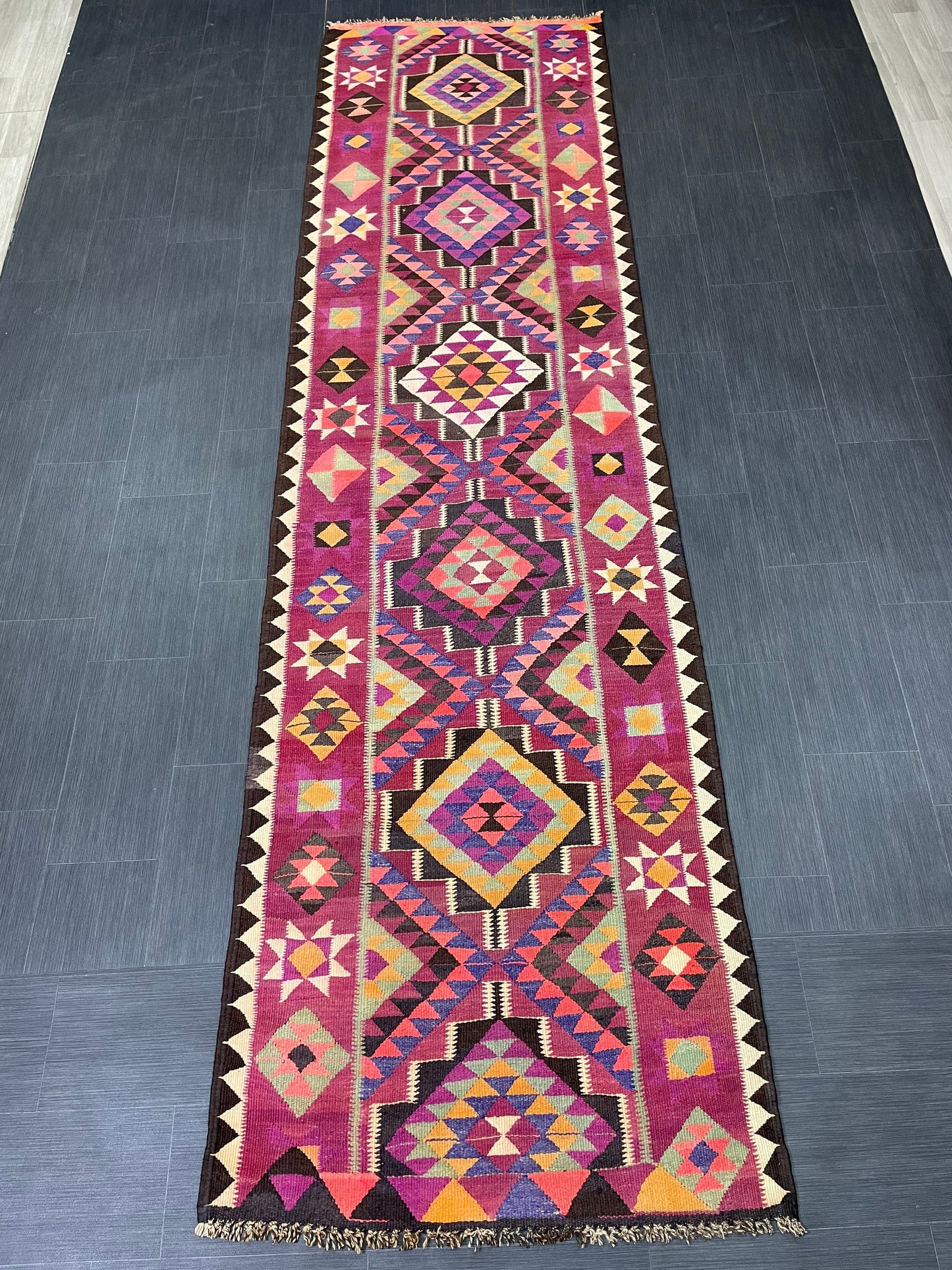 Vintage Runner rug 3.4 x 12.5 Handmade Flat woven Runner Kilim Runner Rug XL Oriental Runner Vintage Flat weave Rug Wool Carpet Rug