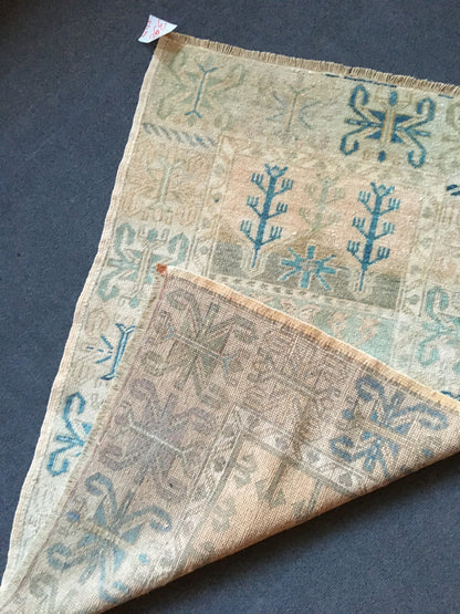 3x4 feet large turkish floor rug, handmade natural teal mini area rug, oushak bedroom rug, living room wide rug,kitchen floor wool brown rug