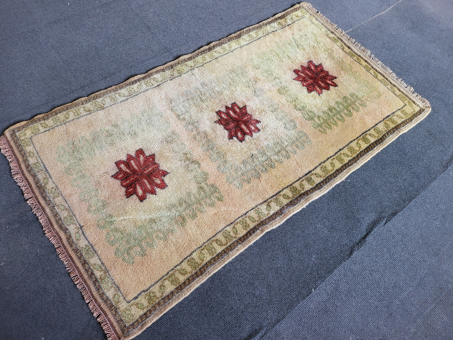Handmade Muted Rug, Hand Knotted 2.3 x 4.2 Rug, Oushak Rug, Rustic Rug, Vanity Rug, Turkish Rug, Farmhouse Rug, Vintage Rug, Wool rug