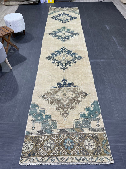 Antique Runner Rug 2.7 x 12.8 Persian Runner Rug Wool Oushak Rug Oushak Runner Rug Long Turkish Runner Rug Kitchen Runner Rug Hallway Runner