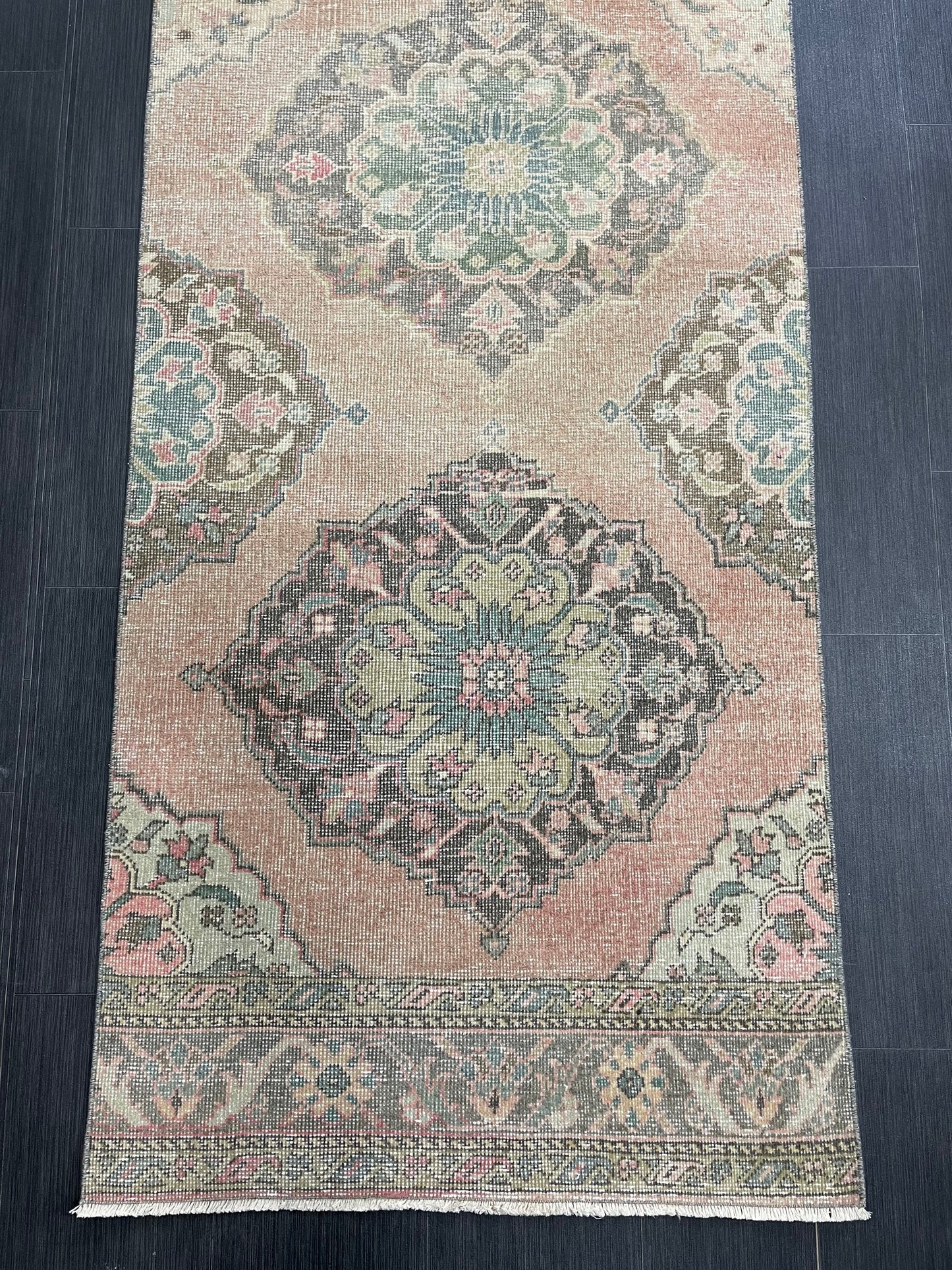Distressed Runner Rug Muted Turkish Runner 3 x 13.2 Rug  Pink Vintage Runner Rug Hallway Runner Rug Muted Persian Runner Rug Wool Runner