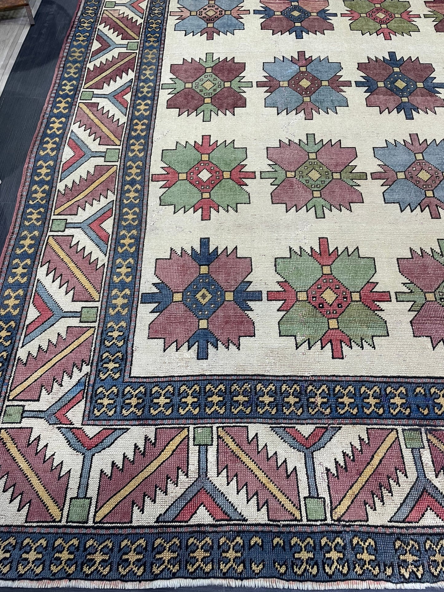 Vintage OUSHAK RUG, TURKISH 8.5 x 13.3 Rug, Large Persian Rug, Vintage Oriental Rug, Vintage Handmade Rug, Blue Wool Rug