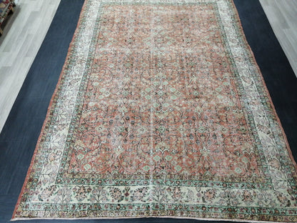 Vintage Rugs 7 x 10.4 TURKISH HAND MADE Rugs  Vintage Turkish Rugs Traditional Rug, Turkish Oushak Rug, Vintage Oushak Rug, Wool Rug